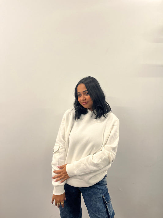 Unisex White Cargo Hoodie
